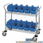 Bin Cart Double-Sided Rolling Storage Shelves Plastic QuickPick Bins Quantum