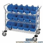 Double-Sided Storage Bin Cart Wire Rolling Shelf Plastic Bin Storage Quantum