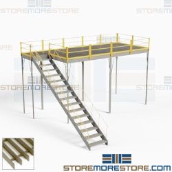 Industrial Mezzanine with Stairs Handrails Grating Decks Freestanding Prefab