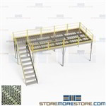 Prefab Freestanding Mezzanine Storage Structure Steel Grating Deck Stair Railing