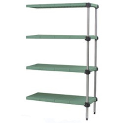 [Discontinued] 18" x 36" Stainless Steel, Lifestor&reg; Polymer Shelving - Add-On Unit with 63" High Posts and Four Louvered Shelves, #SMS-69-A4-63S-L1836PM