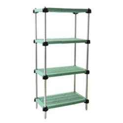 [Discontinued] 18" x 54" Stainless Steel, Lifestor&reg; Polymer Shelving - Starter Unit with 63" High Posts and Four Louvered Shelves, #SMS-69-S4-63S-L1854PM