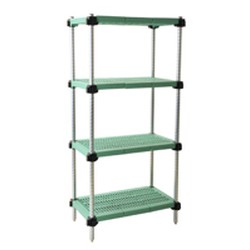 [Discontinued] 23" x 36" Stainless Steel, Lifestor&reg; Polymer Shelving - Starter Unit with 63" High Posts and Four Louvered Shelves, #SMS-69-S4-63S-L2336PM