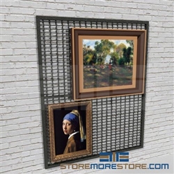 museum wire mesh hanging artwork rack or hanging art gallery storage rack also known as wire mesh gallery picture display panels