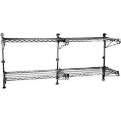 (3) 14"-Width Shelves with 54" Post, Stainless Steel Finish, Mid Unit - Prepackaged, Adjustable Post Wire Wall Mount, #SMS-83-PWM14-3S