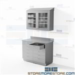 Stainless Drawer Cabinet 4' Wide Glass Door Slope Top Cabinets Medical Instruments