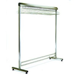 24" x 60" Electropolished Finish, Freestanding Single Gowning Rack, Non-Removable Hangers. 19 Hanger Slots, #SMS-84-EP2460-SGRN