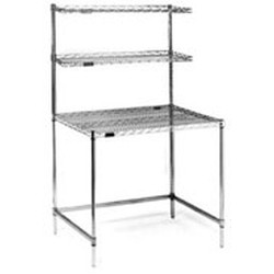 24" x 36" Chrome Finish, Stationary Unit - Wire Top Unit with Two Overshelves, Cleanroom Workstation, #SMS-84-WS2436WT