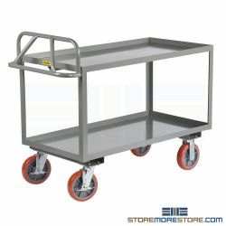 Shelf Cart Non-Marking Wheels Two-Shelves Steel Rolling Industrial Warehouse