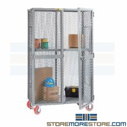 Wire Mesh Storage Cabinet Wheels Locker Bulk Cart Rolling Security Shelves