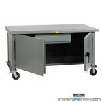 Rolling Drawer Workbench Metal Top Cabinet Doors Heavy-Duty Industrial