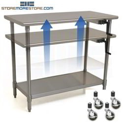 Rolling Adjustable Height Counter | Stainless Steel Table