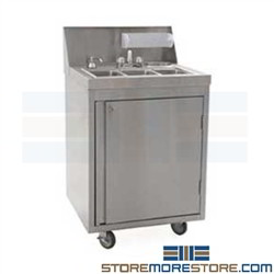 Stainless Mobile Hand Sink Cart | Portable Three Basin Stations