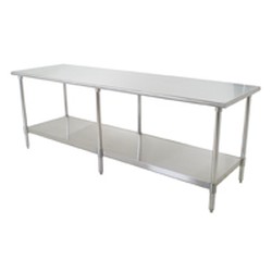 108"W x 24"D 14-gauge/304 Stainless Steel Top Worktable; Flat Top, with 6 Galvanized Legs and Undershelf, #SMS-88-T24108E