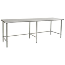 108"W x 24"D 16-gauge/430 Stainless Steel Top Worktable; Flat Top, with 6 Galvanized Tubular Legs, #SMS-88-T24108GTB