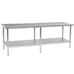 108"W x 24"D 14-gauge/304 Stainless Top Worktable with Marine Counter Edge and 6 Stainless Legs and Undershelf , #SMS-88-T24108SEM
