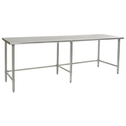 120"W x 24"D 16-gauge/304 Stainless Steel Top Worktable; Flat Top, with 6 Galvanized Tubular Legs, #SMS-88-T24120GTEB