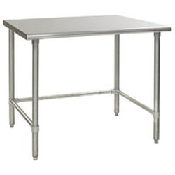 30"W x 24"D 16-gauge/430 Stainless Steel Top Worktable; Flat Top, with 4 Stainless Steel Tubular Legs, #SMS-88-T2430STB
