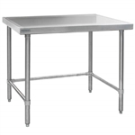 36"W x 24"D 14-gauge/304 Stainless Top Worktable with Marine Counter Edge and 4 Galvanized Tubular Legs, #SMS-88-T2436GTEM