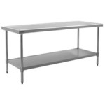 36"W x 24"D 14-gauge/304 Stainless Top Worktable with Marine Counter Edge and 4 Stainless Legs and Undershelf , #SMS-88-T2436SEM