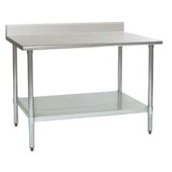 48"W x 24"D 14-gauge/304 Stainless Steel Top Worktable; Backsplash, with 4 Galvanized Legs and Undershelf, #SMS-88-T2448E-BS