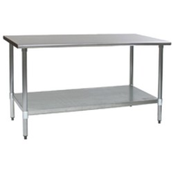 60"W x 24"D 14-gauge/304 Stainless Steel Top Worktable; Flat Top, with 4 Galvanized Legs and Undershelf, #SMS-88-T2460E