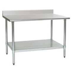 30"W x 24"D 16-gauge/430 Stainless Steel Top Worktable; Backsplash, with 4 Galvanized Legs and Undershelf, #SMS-88-T2430B-BS