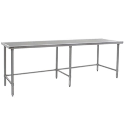 108"W x 30"D 14-gauge/304 Stainless Top Worktable with Marine Counter Edge and 6 Galvanized Tubular Legs, #SMS-88-T30108GTEM