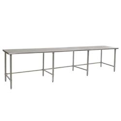 144"W x 30"D 16-gauge/304 Stainless Steel Top Worktable; Flat Top, with 8 Stainless Steel Tubular Legs, #SMS-88-T30144STEB