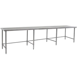 132"W x 36"D 14-gauge/304 Stainless Top Worktable with Marine Counter Edge and 8 Stainless Tubular Legs, #SMS-88-T36132STEM