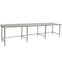 132"W x 24"D 14-gauge/304 Stainless Steel Top Worktable; Rear Upturn, with 8 Galvanized Tubular Legs, #SMS-88-UT24132GTE