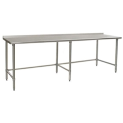 96"W x 24"D 16-gauge/430 Stainless Steel Top Worktable; Rear Upturn, with 6 Galvanized Tubular Legs, #SMS-88-UT2496GTB