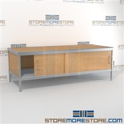 Mail center sort cabinet consoles with lower doors are a perfect solution for literature processing center built for endurance and variety of handles available includes a 3 sided skirt 3 mail table depths available Easily store sorting tubs underneath