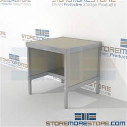 Maximize your workspace with mail table with half storage shelf strong aluminum framed console and variety of handles available built using sustainable materials Specialty configurations available for your businesses exact needs Communications Furniture