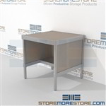 Mail room mobile distribution consoles with lower half shelf are a perfect solution for corporate mail hub and lots of accessories includes a 3 sided skirt 3 mail table depths available Let StoreMoreStore help you design your perfect mail sorting system