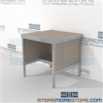 Mail desk with half storage shelf is a perfect solution for mail processing center long durable life and lots of accessories built from the highest quality materials In Line Workstations Let StoreMoreStore help you design your perfect mail sorting system
