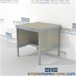 Adjustable mail distribution consoles with half shelf are a perfect solution for mail & copy center durable design with a structural frame and variety of handles available quality construction In line workstations Easily store sorting tubs underneath