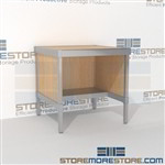 Organize your mailroom with mail flow table with half storage shelf durable design with a strong frame and comes in wide range of colors ergonomic design for comfort and efficiency Extremely large number of configurations Perfect for storing mail tubs