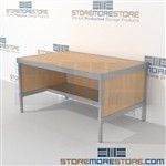 Mail room table equipment with half storage shelf is a perfect solution for corporate mail hub built strong for a long durable work life and variety of handles available includes a 3 sided skirt Extremely large number of configurations Hamilton Sorter