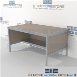 Mail room table furniture with half shelf is a perfect solution for literature processing center and comes in wide range of colors wheels are available on all aluminum framed consoles In Line Workstations For the Distribution of mail and office supplies