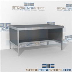 Mail room desk modular with half shelf is a perfect solution for literature fulfillment center built strong for a long durable work life and variety of handles available quality construction In line workstations Specialty tables for your specialty needs