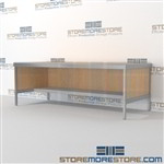 Mail center adjustable desk with lower half storage shelf is a perfect solution for corporate services and comes in wide selection of finishes built from the highest quality materials Full line for corporate mailroom Perfect for storing mail supplies