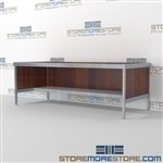 Maximize your workspace with mail center desk with lower half storage shelf long durable life and lots of accessories includes a 3 sided skirt Start small with expandable mail room furniture, expand as business grows Easily store sorting tubs underneath