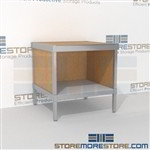 Mail flow desk with bottom storage shelf is a perfect solution for internal post offices and variety of handles available quality construction 3 mail table heights available Let StoreMoreStore help you design your perfect literature processing system
