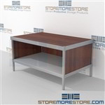 Maximize your workspace with mail center rolling furniture with bottom shelf long durable life and comes in wide selection of finishes quality construction In Line Workstations Let StoreMoreStore help you design your perfect literature processing system