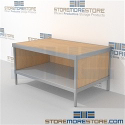 Mail flow mobile sort consoles with bottom storage shelf are a perfect solution for corporate services and variety of handles available skirts on 3 sides L Shaped Mail Workstation Bottom Cabinet perfect for storing mailroom scales, envelopes, binders