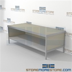 Mail flow table with storage shelf is a perfect solution for interoffice mail stations strong aluminum framed console and comes in wide range of colors built from the highest quality materials Over 1200 Mail tables available Efficient mail center table