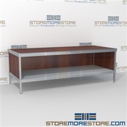 Mail services workstation with full shelf is a perfect solution for mail & copy center durable design with a structural frame and comes in wide range of colors includes a 3 sided skirt In Line Workstations For the Distribution of mail and office supplies
