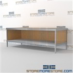 Increase efficiency with mailroom adjustable workstation with bottom shelf built for endurance and is modern and stylish design wheels are available on all aluminum framed consoles 3 mail table heights available Specialty tables for your specialty needs