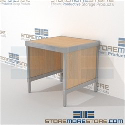 Maximize your workspace with mail center workbench durable design with a strong frame and is modern and stylish design wheels are available on all aluminum framed consoles Over 1200 Mail tables available Doors to keep supplies, boxes and binders hidden